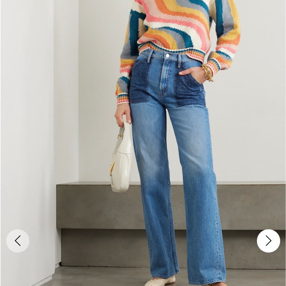 MOTHER Two-Tone Blue Patch Straight Leg Jeans